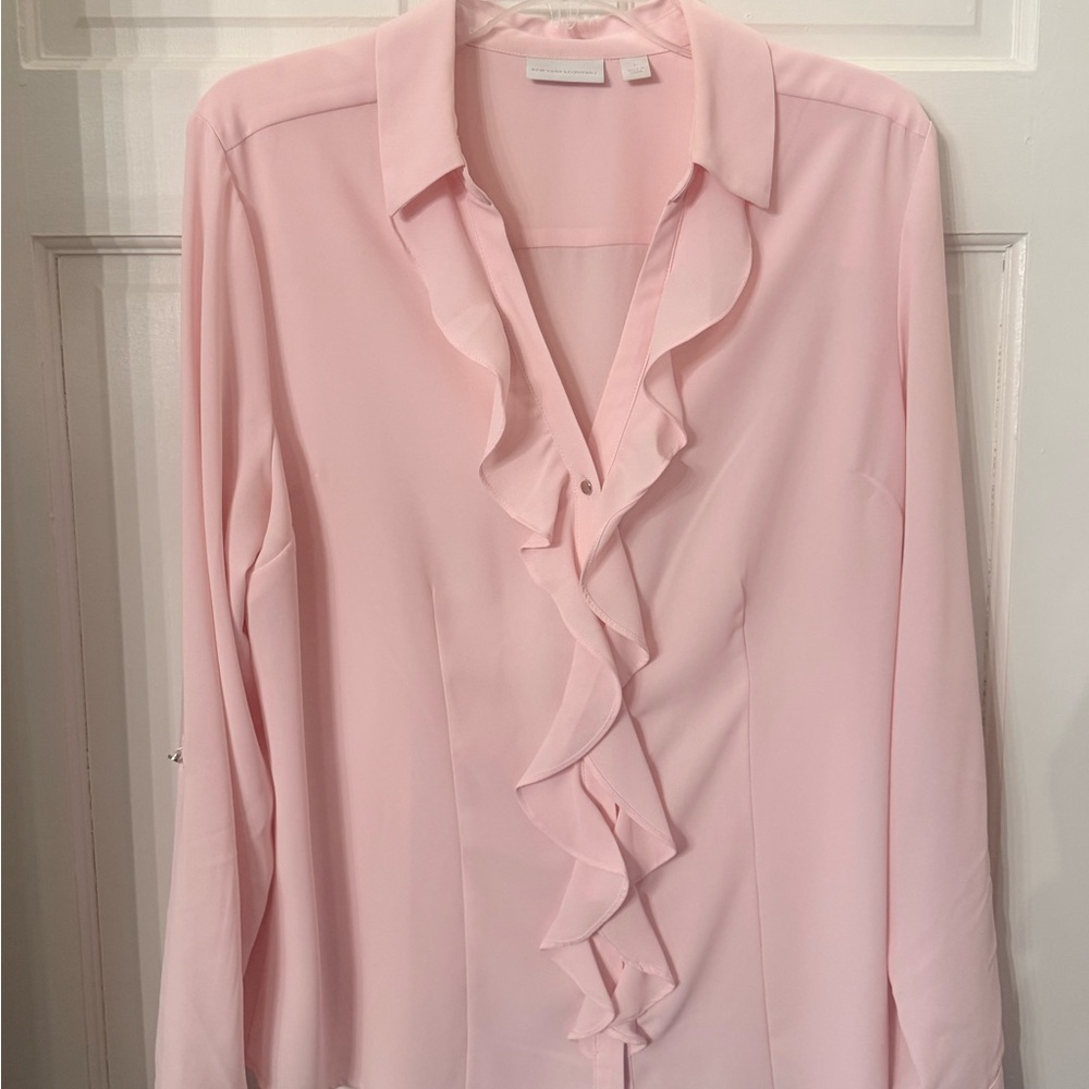 New York & Company Light Pink Ruffled Blouse